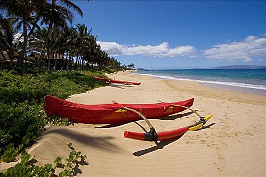 夏威夷,毛伊岛,红色,舷外支架,独木舟