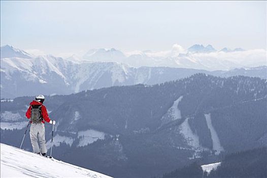 奥地利,男性,滑雪者,站立,斜坡