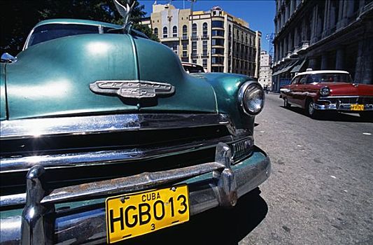 老爷车,停放,哈瓦那老城,老哈瓦那,世界遗产,古巴