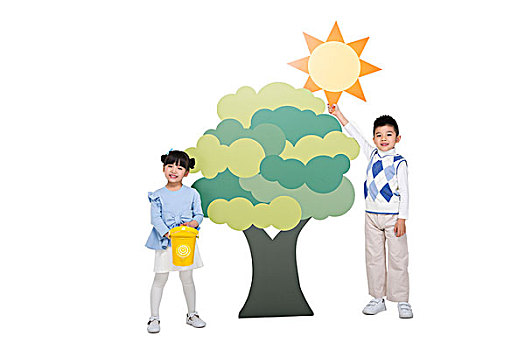 創意綠色環保兒童保護樹木
