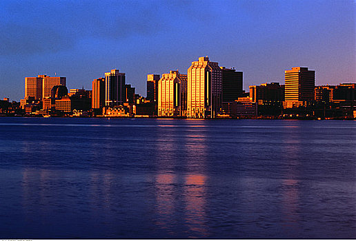 城市天际线,日落,哈利法克斯,新斯科舍省,加拿大