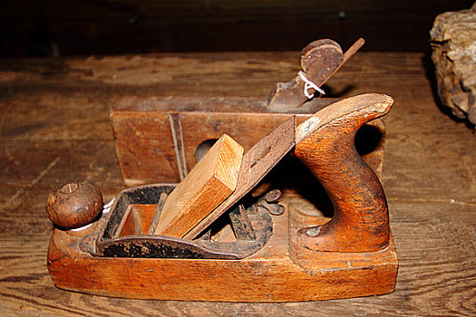 特写,老式,木质,手工工具,刨,木头