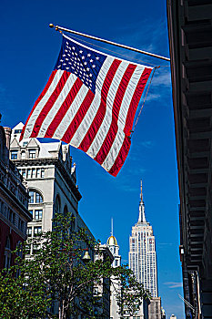 风景,美国国旗,帝国大厦,第五大街,纽约,美国