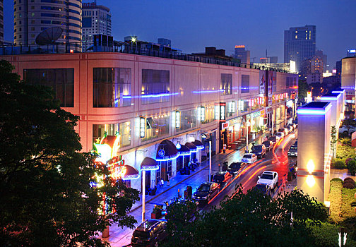 宁波,波特曼,大街,商业,夜景,店铺,俯视,灯光