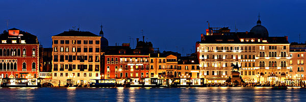 威尼斯,天际线,夜晚,历史,建筑,全景,意大利