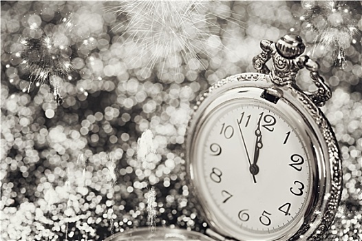 老,手表,指向,午夜,新年,概念