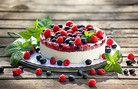 浆果,分层蛋糕,蓝莓,树莓,红醋栗