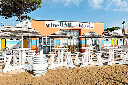 风景,白色,桌子,沙滩伞,正面,酒吧,建筑,海滩