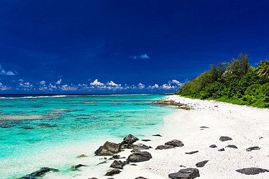 海滩,白沙,黑色,石头,拉罗汤加岛,库克群岛