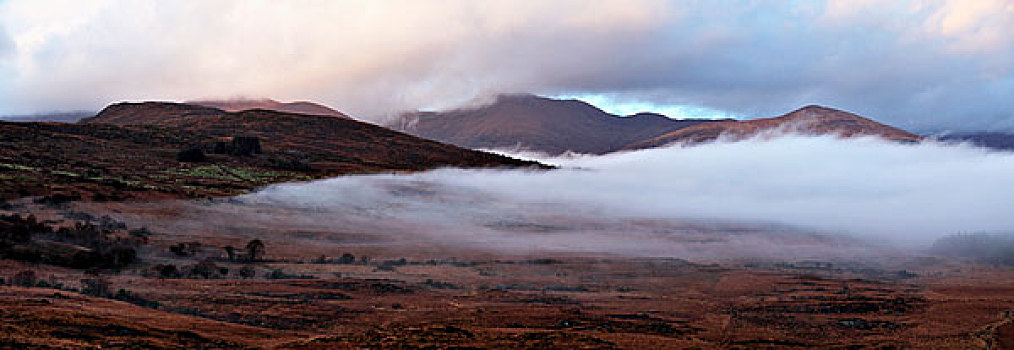 凯瑞郡,爱尔兰,雾,俯视,山峦,靠近