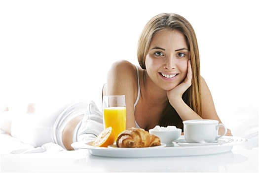 微笑,女人,吃早餐