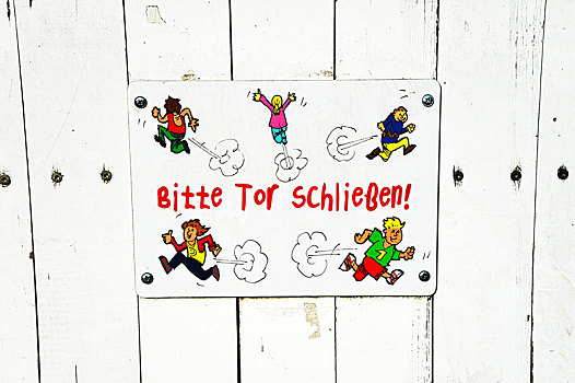 标识,德国人,闭合,大门,幼儿园,慕尼黑,巴伐利亚,德国,欧洲