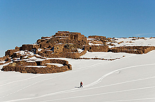 积雪,乡村,滑雪,靠近,中心,阿特拉斯山区,摩洛哥,非洲