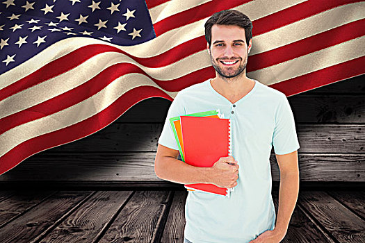 合成效果,图像,学生,拿着,便笺,电脑合成,美国,国旗