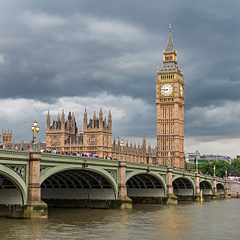 风景,上方,泰晤士河,威斯敏斯特桥,伦敦,英格兰,英国,议会大厦,大本钟,威斯敏斯特