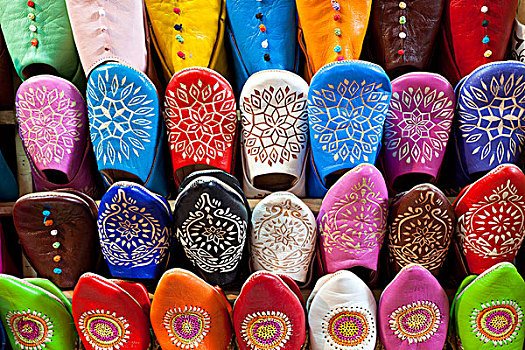 皮革,拖鞋,出售,露天市场,玛拉喀什,马拉喀什,摩洛哥