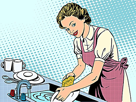 女人,洗碗,主妇,家务