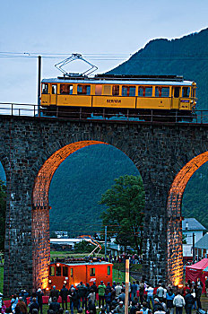 布鲁希奥,瑞士,历史,轨道,火车,圆形,铁路,高架桥