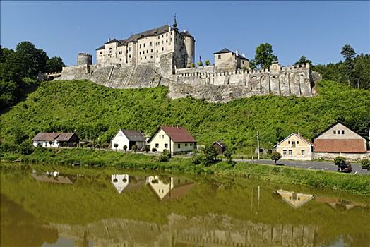 城堡,河,捷克