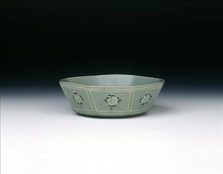 八边形,青瓷,碗,花,朝代,韩国,迟,12世纪,艺术家,未知