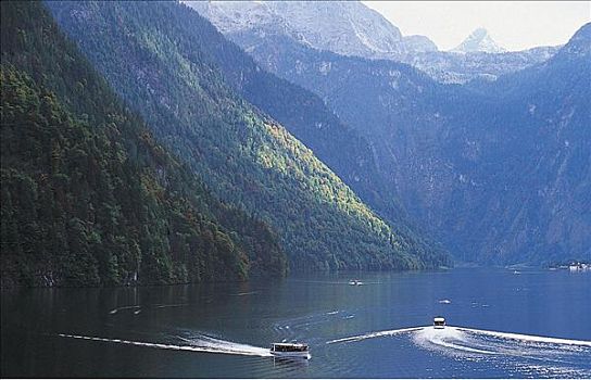 船,湖,山峦,巴伐利亚,德国,欧洲,阿尔卑斯山