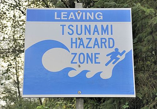 标识,指示,结束,海啸,危险,1号公路,太平洋海岸,纽波特,俄勒冈,美国