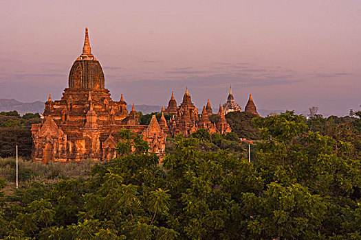 缅甸,蒲甘,庙宇,紫色,黎明前,亮光