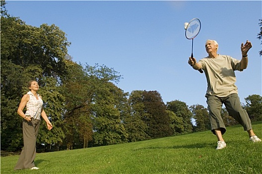 老年,夫妻,玩,羽毛球