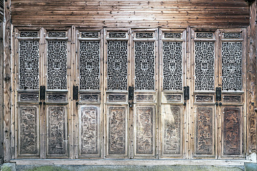 中式鏤空雕花門窗,中國安徽省黟縣盧村木雕樓