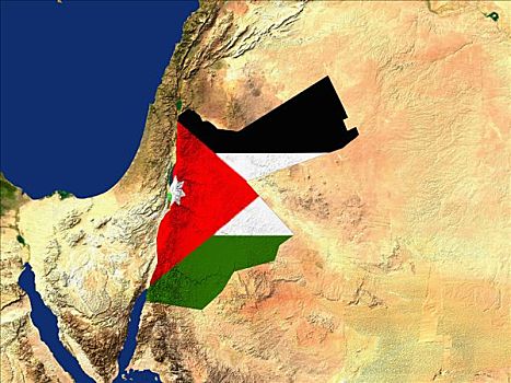 卫星图,约旦,旗帜,遮盖