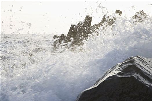 波浪,碰撞,岩石上,日德兰半岛,丹麦