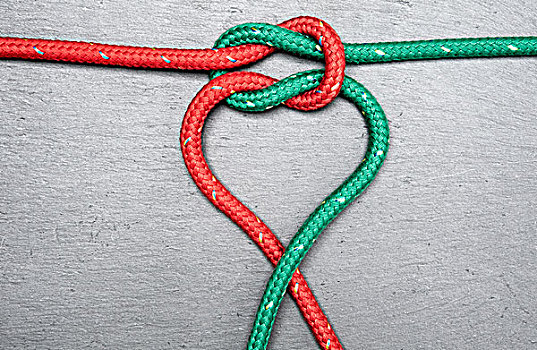 绳索,打结,心形,红色,绿色