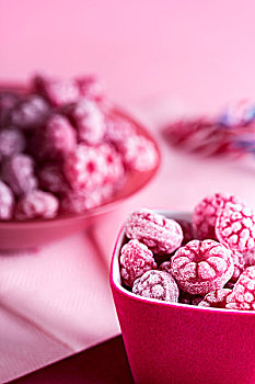 树莓糖果,粉色,碗,表面