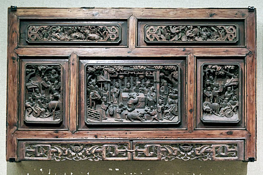 中國安徽博物院館藏民國木雕人物窗欄板