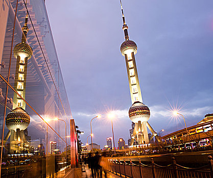 上海,漂亮,珍珠,塔楼,夜晚,中国,一个,上面,魅力