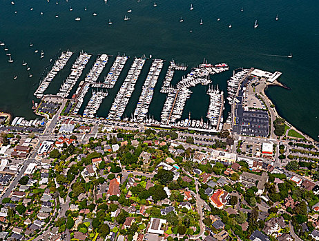 航拍,帆船,码头,旧金山湾,区域,加利福尼亚,美国,北美