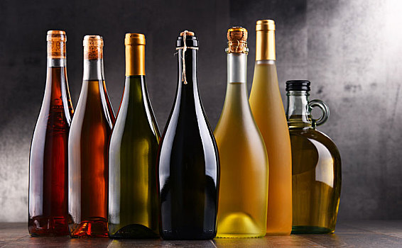 构图,瓶子,不同,葡萄酒
