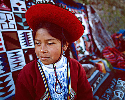 南美,秘鲁,靠近,库斯科,女孩,户外市场,安迪斯山脉