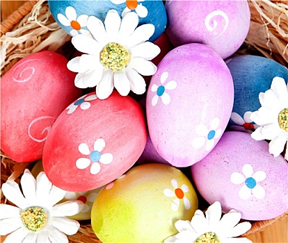 复活节彩蛋,装饰,雏菊,篮子