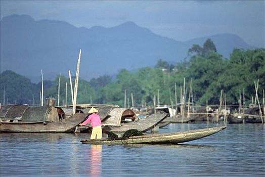 越南,靠近,色调,渔船,香水,河