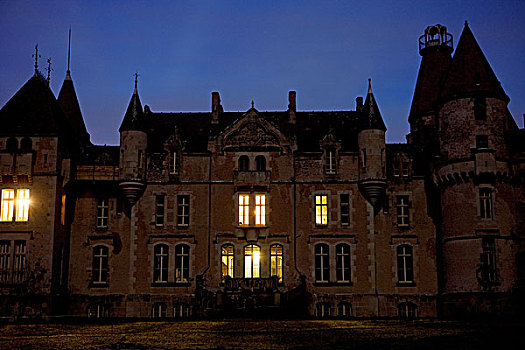 城堡,法国,夜晚