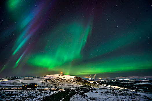 北极光,山,雷克雅未克,冰岛