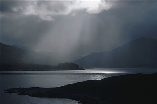 阳光乍现,风暴,上方,尼斯湖,苏格兰