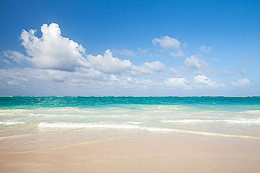 鲜明,空,海滩,海边风景,大西洋,海岸,多米尼加共和国,蓬塔卡纳