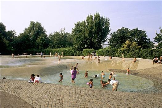法国,巴黎,区域,公园,孩子,玩,喷泉