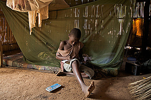 女孩,家,乡村,朱巴,南,苏丹,十二月,2008年