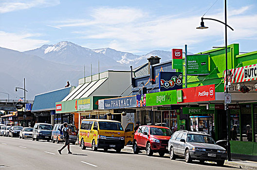 街道,山脉,背影,南岛,新西兰