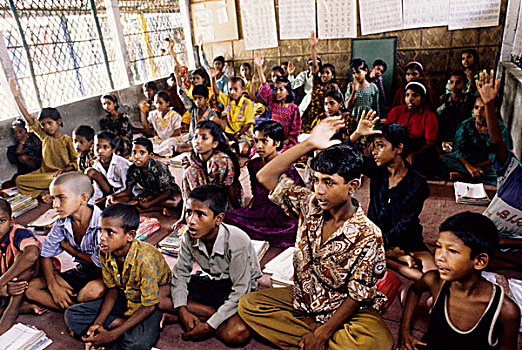 孩子,教室,社交,学校,乡村,孟加拉,教育,挤出,成长,进入,小学,只有,6岁,百分比
