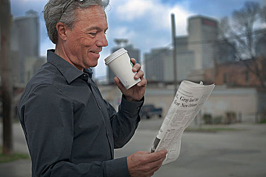 咖啡,读,报纸