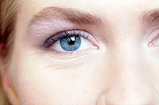局部,特写,蓝色眼睛,女人,穿,眼部化妆